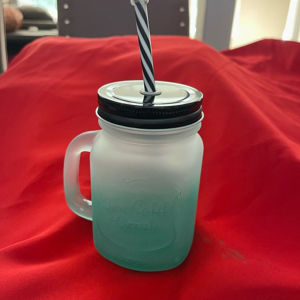 Frosted Glass Mug with Black Lid and Straw, New 16oz, Perfect for gifting